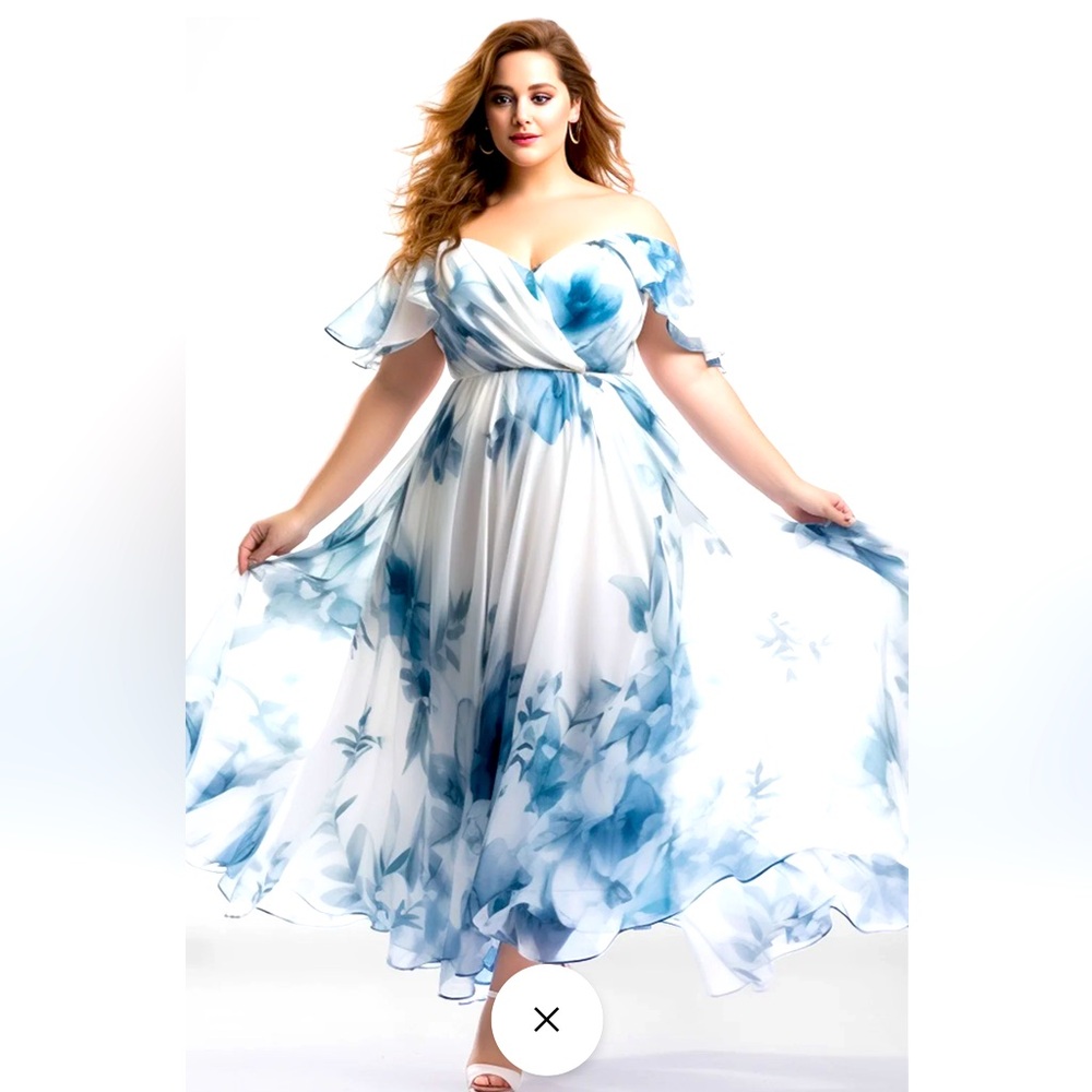 Flycurvy Plus Size Wedding Guest Dress. Blue Floral. Size 4 XL/20. NWT